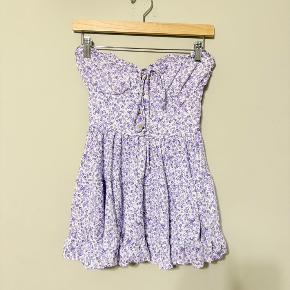Anthropologie The Impeccable Pig Purple Floral Strapless Mini Dress Small
